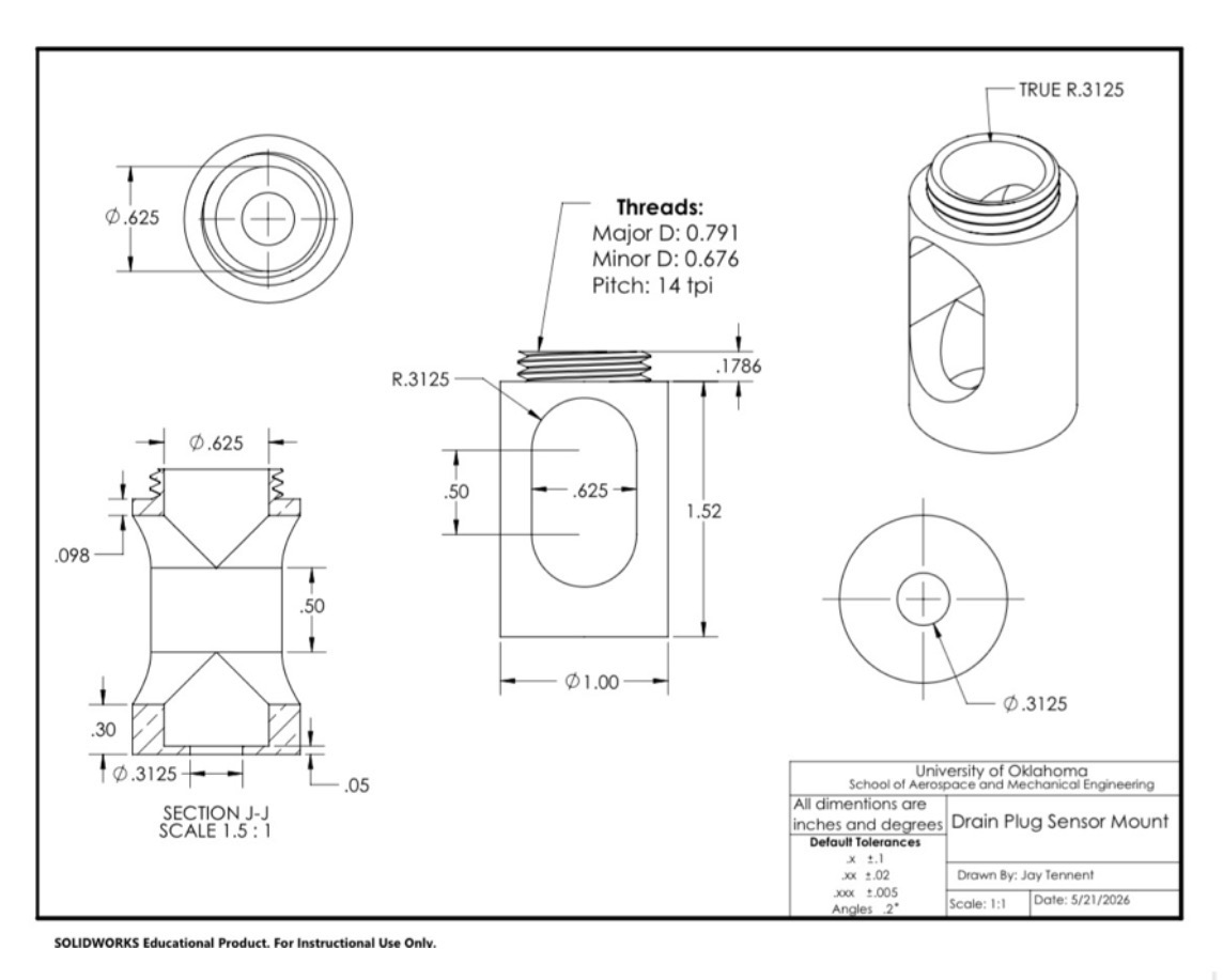 Detailed drain plug sensor mount drawing