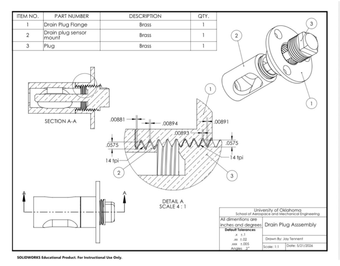 Drain plug assembly sectional drawing