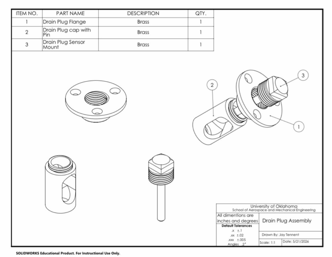 Drain plug assembly isometric drawing